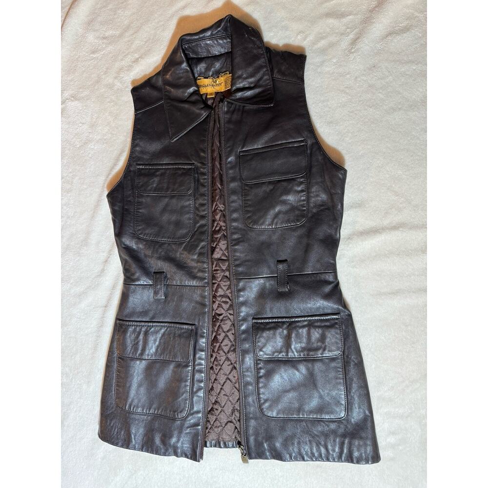 Vintage Women’s Leather Vest Classiques Entier Brown Small zip up